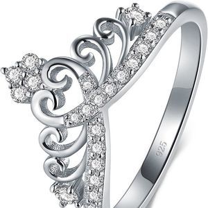 BoRuo Princess Crown Tiara Wedding CZ Band - Premium Crown Rings For Women